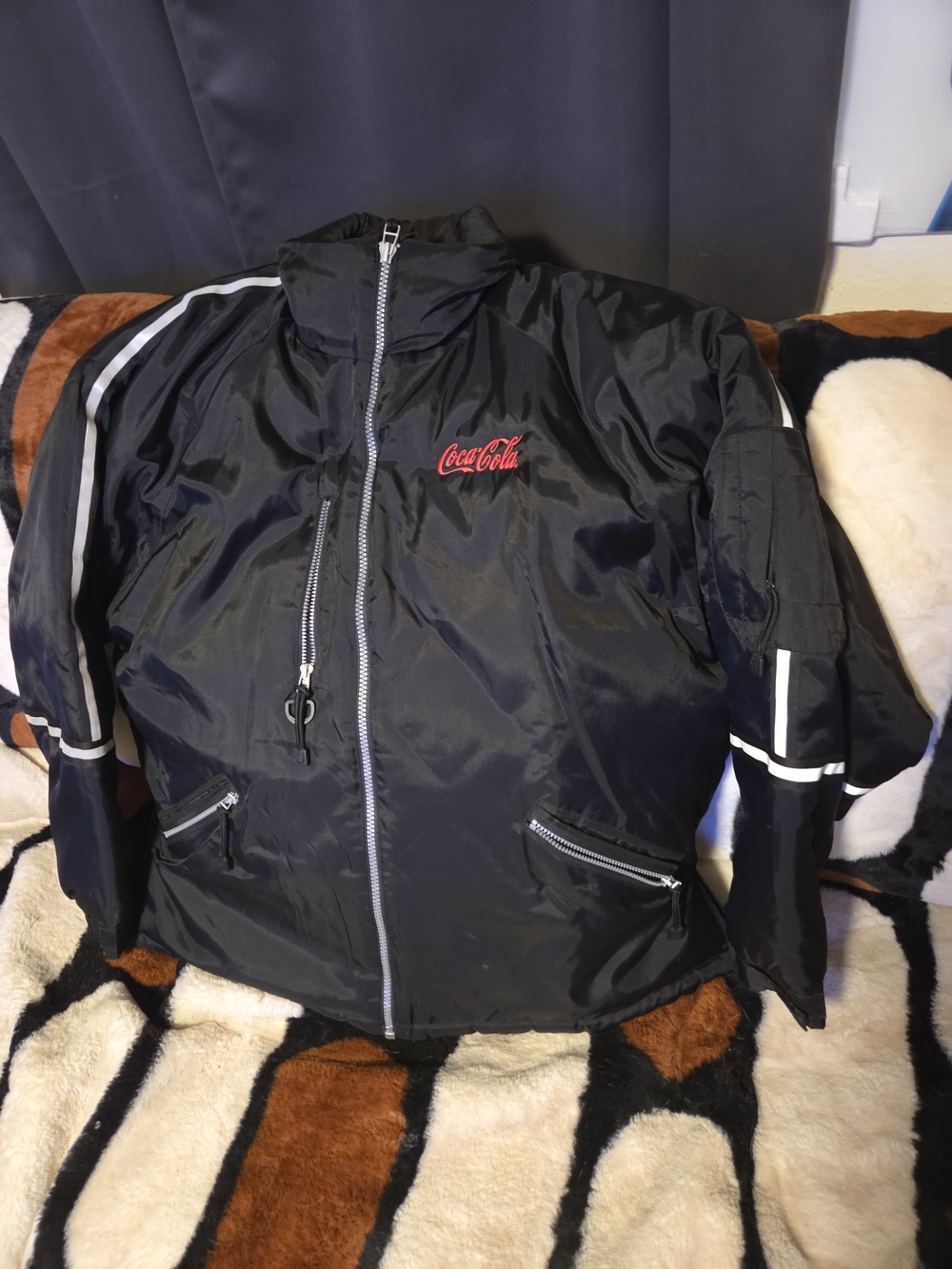 Coca-Cola Black Nylon Zip-Up Jacket with Reflective Stripes